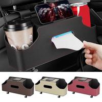 Car Seat Back Organizer Rear Seat Car Storage Box Car Back Seat Organizer with 2 Drink Cup Holder Tissue Box Hooks for Kids