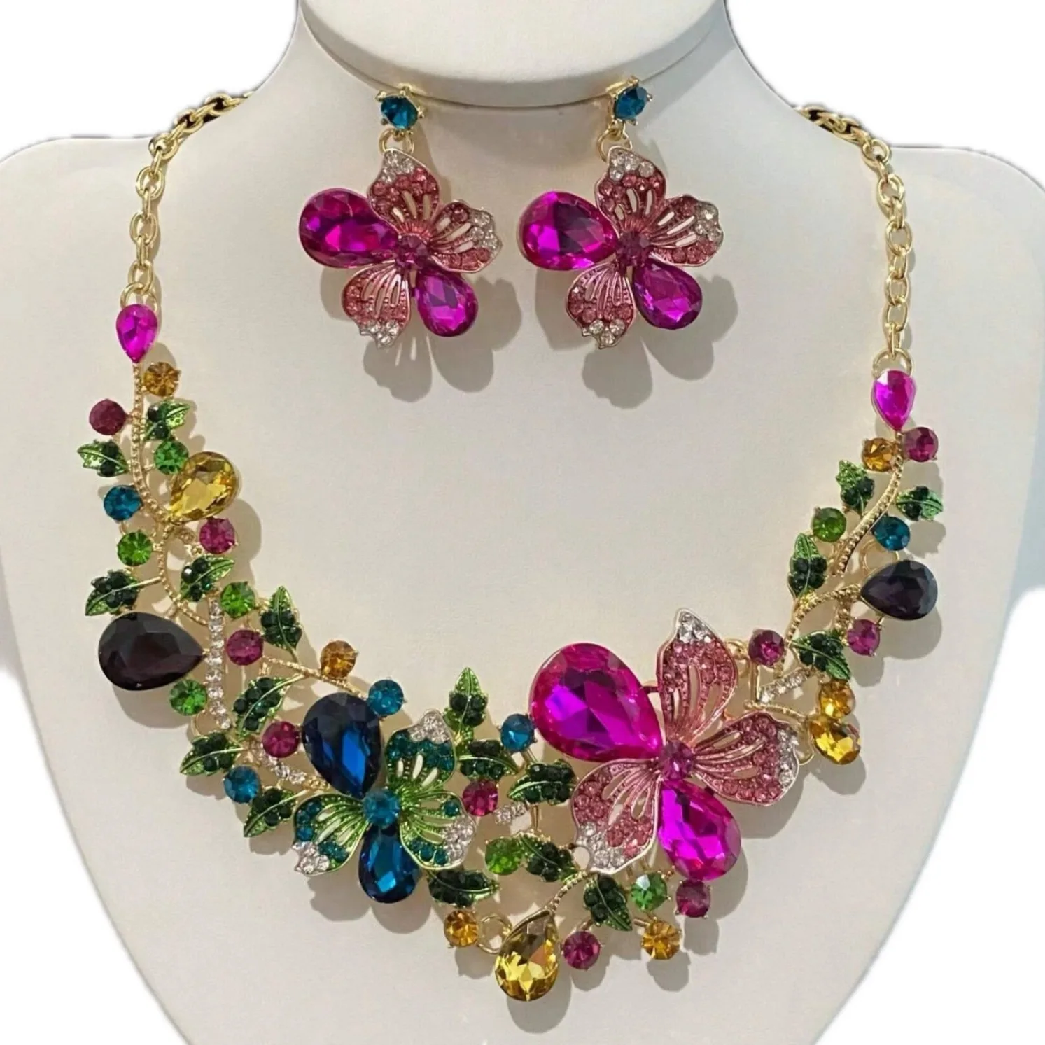 Decorative Props Dreamlike Style Romantic Dazzling Ladies' Necklace Earrings 3 Pcs Set For Important Occasions
