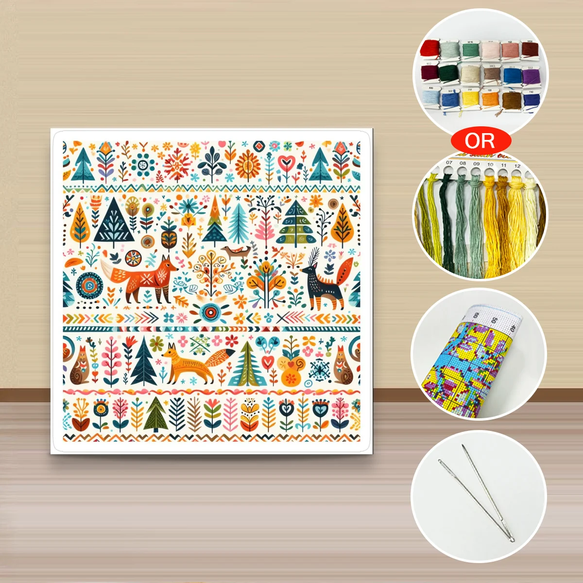 1 Stück 40x40 cm/15,74 Zoll, 11Ct/14Ct Kreuzstich-Set, DIY Valentinstagsgeschenk, Stickerei-Set für Festivals, Volksmärchen-Waldtier-Muster – Detail 2