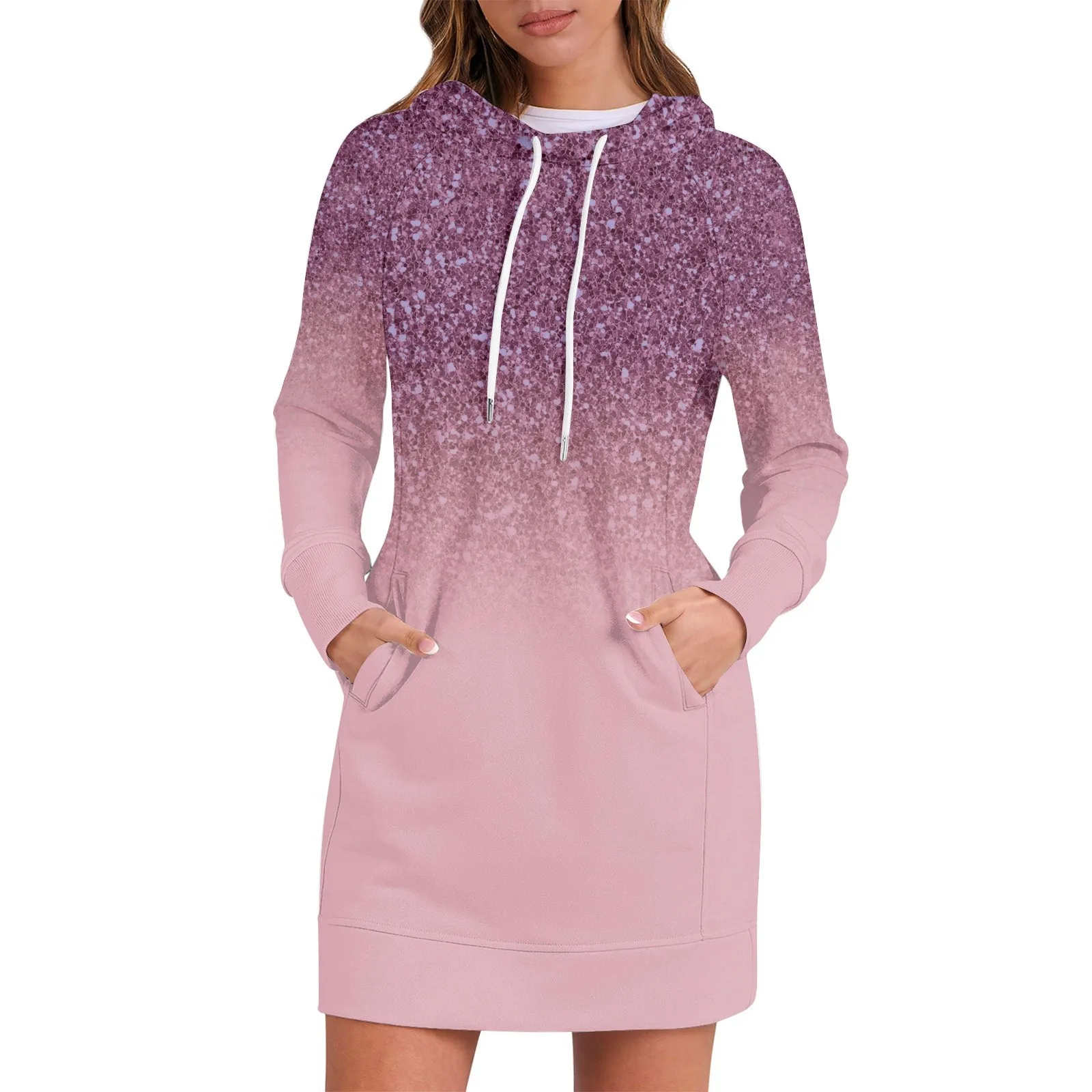 2025 Otoño e Invierno de manga larga estilo corto elegante estampado suelto vestidos con capucha mujeres ropa femenina Elegantes Para Noite