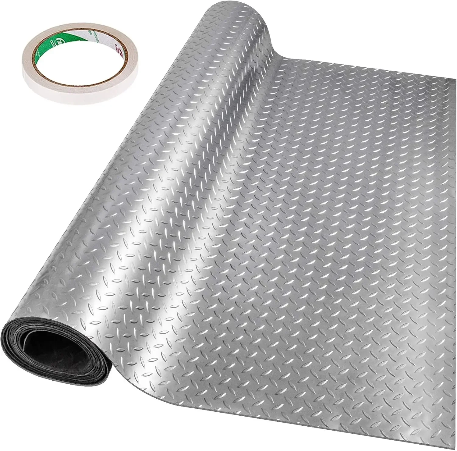 Garage Floor Mat 4.9x9.2 ft Vinyl Garage Flooring Roll Anti-Slide Diamond Texture Silver Garage Mats for Under Car 45 sqft