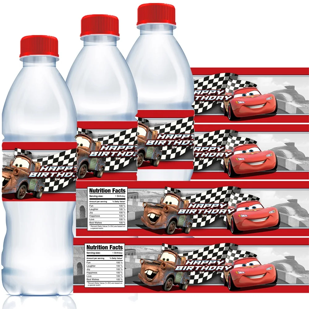 Disney Cars Lightning McQueen Water Bottle Labels Party Supplies Birthday Decorations Stickers for Boys Girls Baby Shower Party