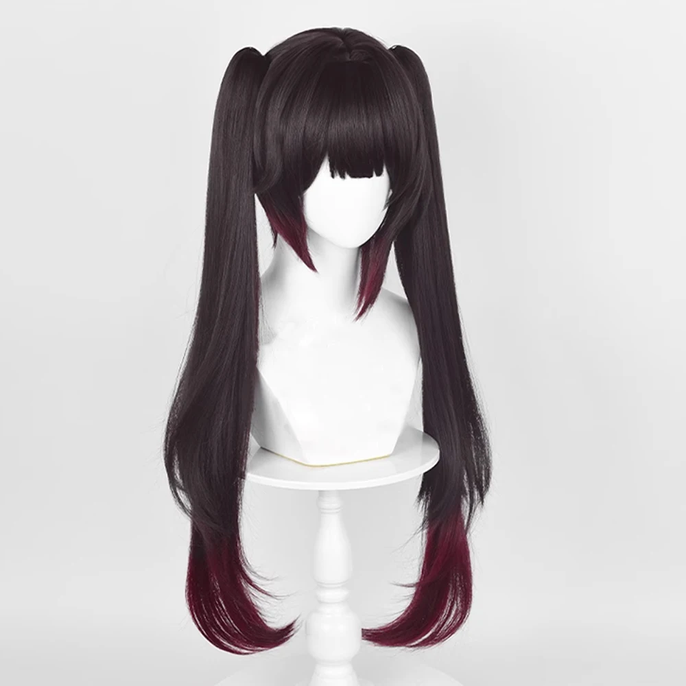 RANYU Honkai Star Rail Sparkle Wig Synthetic Long Straight Brown Wine Red Mix Layered Ponytail Game Cosplay Hair Wig for Party