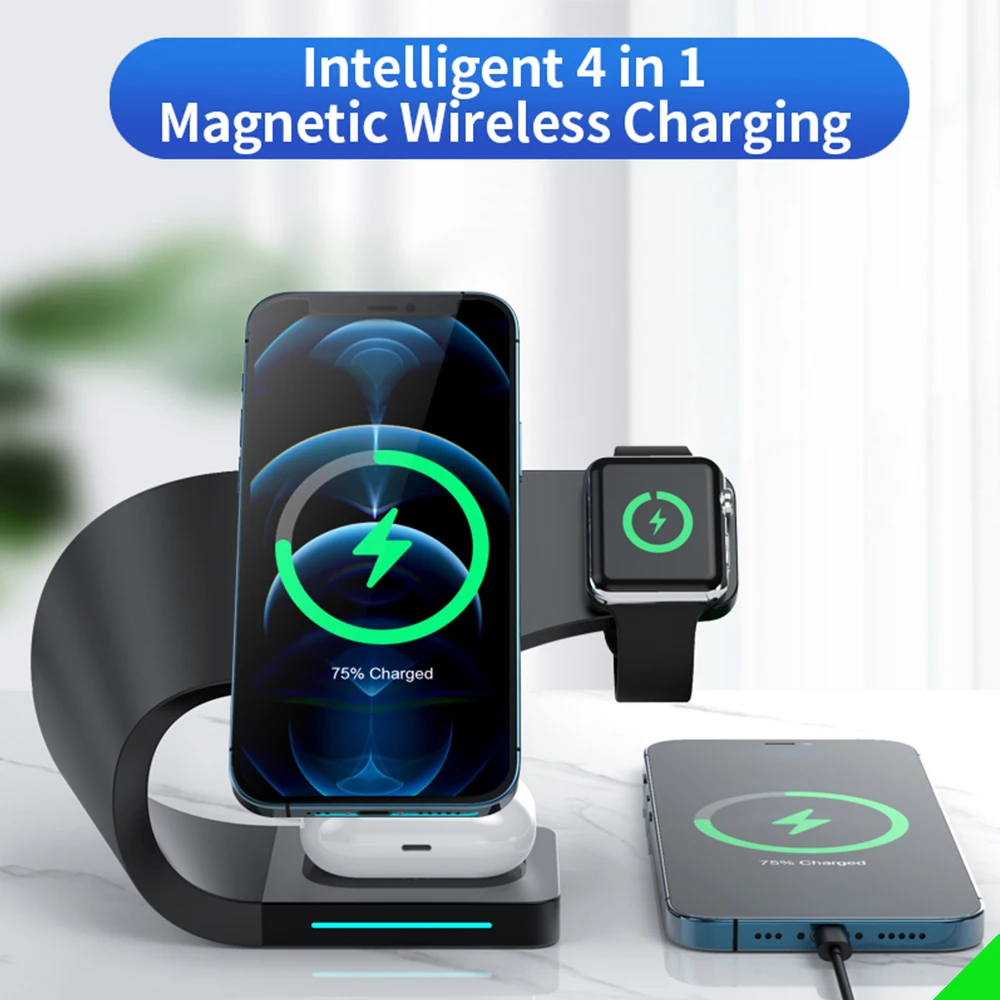 Caricabatterie Wireless 4 in 1 ricarica Wireless veloce magnetica per iPhone 12/13pro Max/12 Pro Max/12 Mini iWatch SE/6/5/4/3/2 Airpo