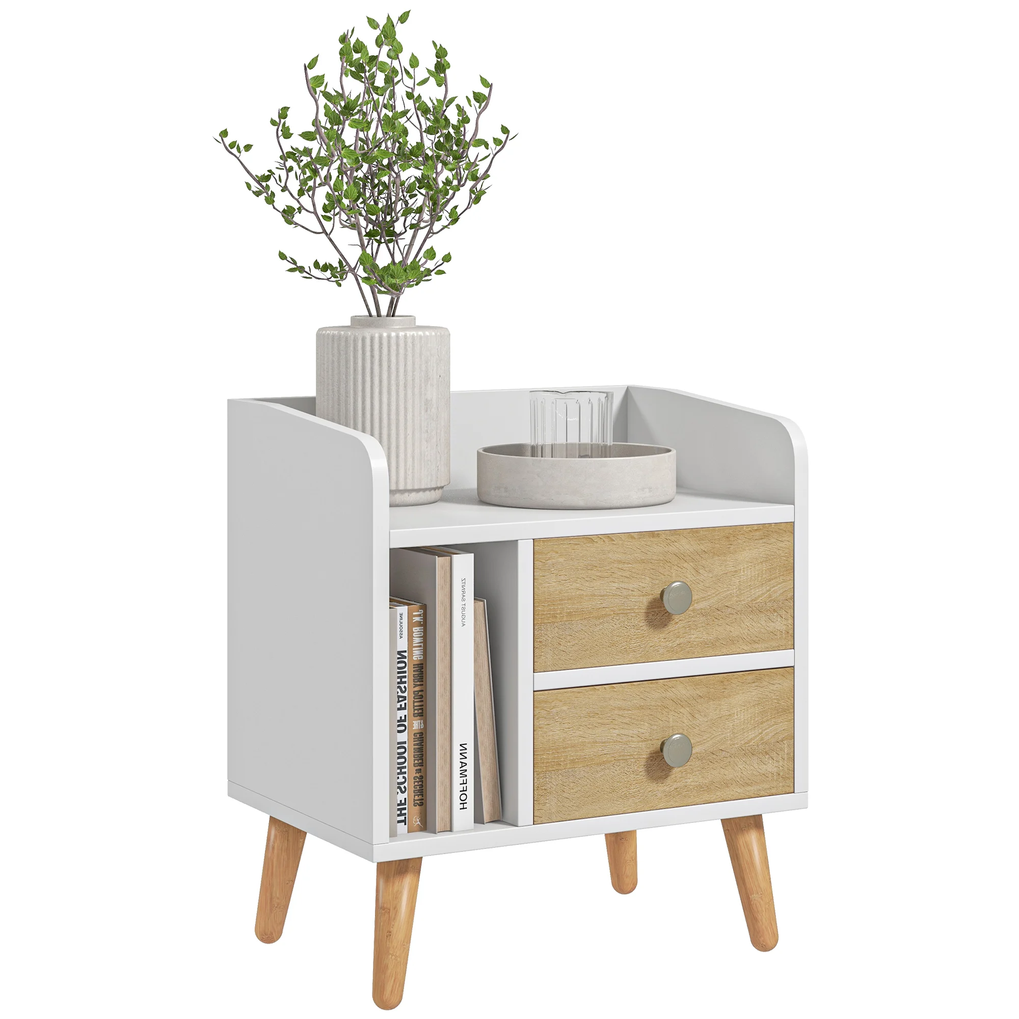 HOMCOM bedside table with 2 drawers and 1 shelf 43x30x49 cm White