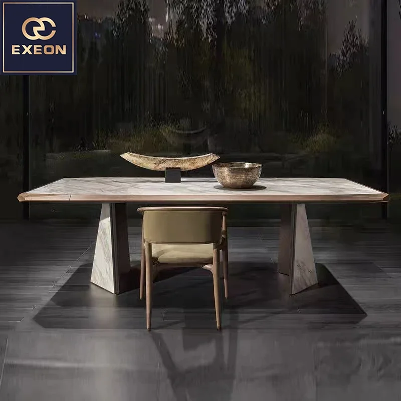 Italian Minimalist Marble Dining Table Luxury Modern Villa Design High-end Furniture Restaurant Rock Plate Dining Table