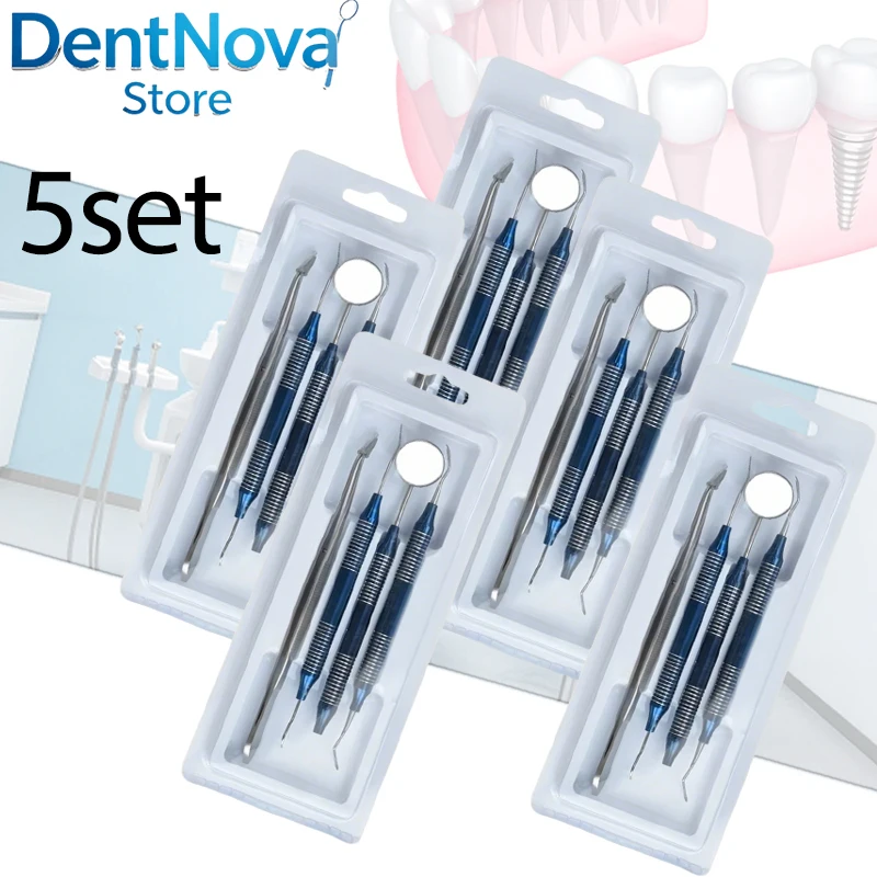 

5set Stainless Steel Dental Hygiene Instrument Set with Scaler Explorer for Professional Teeth Cleaning and Plaque Removal