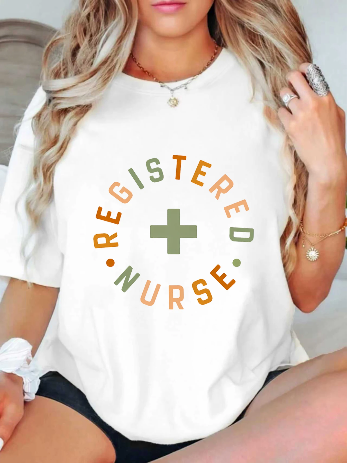 

【ZXH11414】English letter printed plus size women's round neck summer casual short sleeved street fashion versatile T-shirt