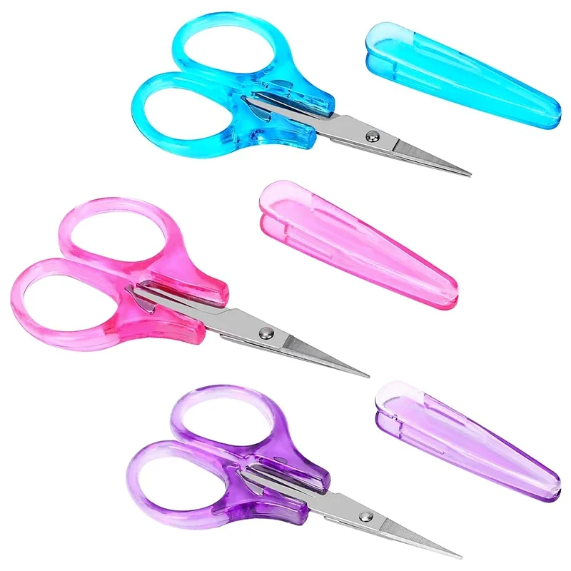 Kids Scissors Paper Cutting Scissors with Cap Sharp Scissors with Safe Cover Stainless Steel Mini Sewing Knitting Crafting Tool