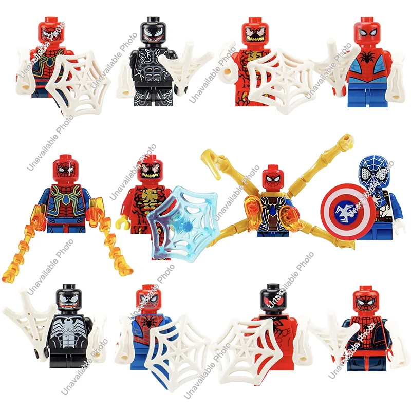 Hot Toys 12-teiliges Set mit Marvel-Superhelden Spider-Man, Iron Man, Thanos, Mini-Bausteinen, Anime-Figuren, Kinderspielzeug-Geschenk