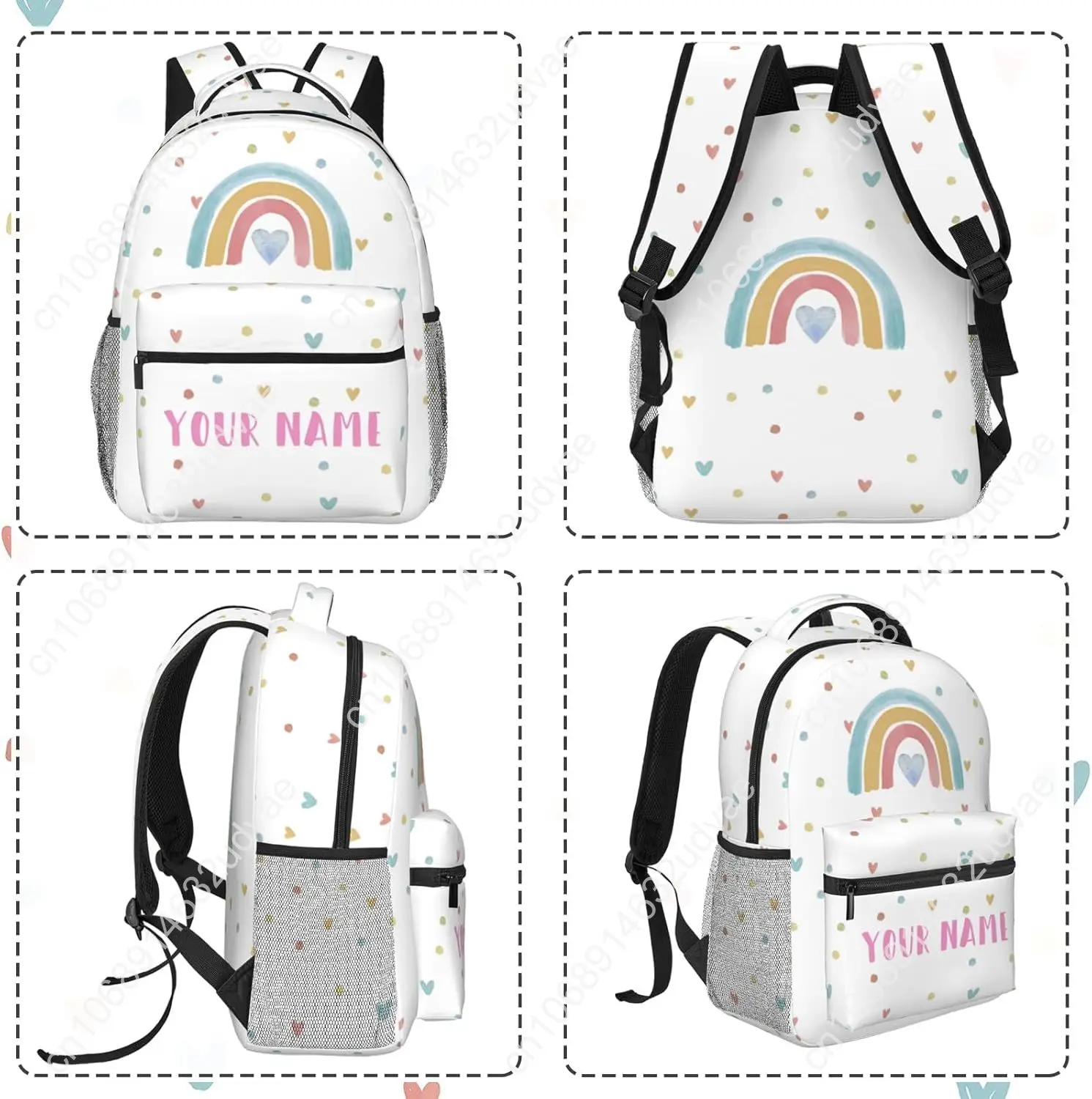 Personalized Backpack for Girls Boys, Custom Backpacks with Name for Kids, Customized Rainbow School Bookbag for Back to School