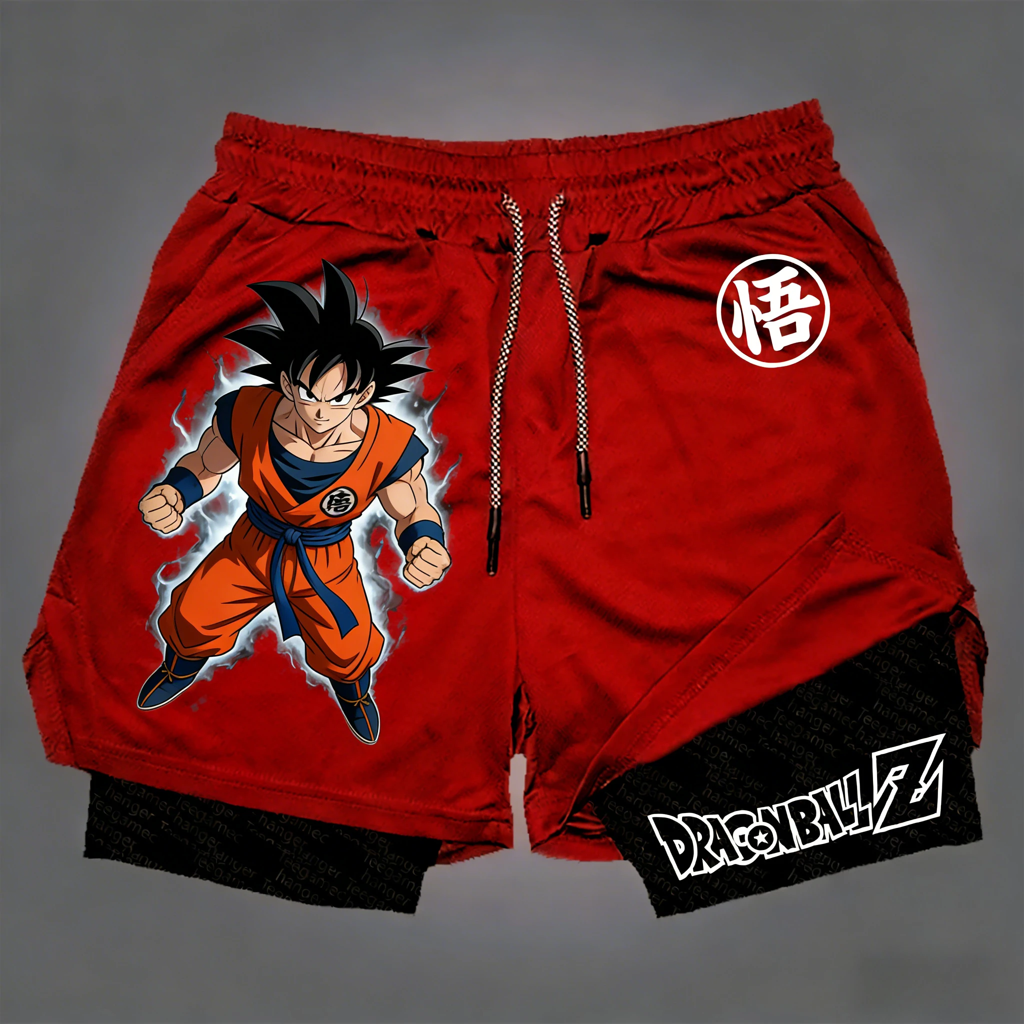 Dragon Ball Wukong bedruckte doppellagige Shorts, elastische, atmungsaktive Sportshorts für Herren und Damen für Frühling und Sommer