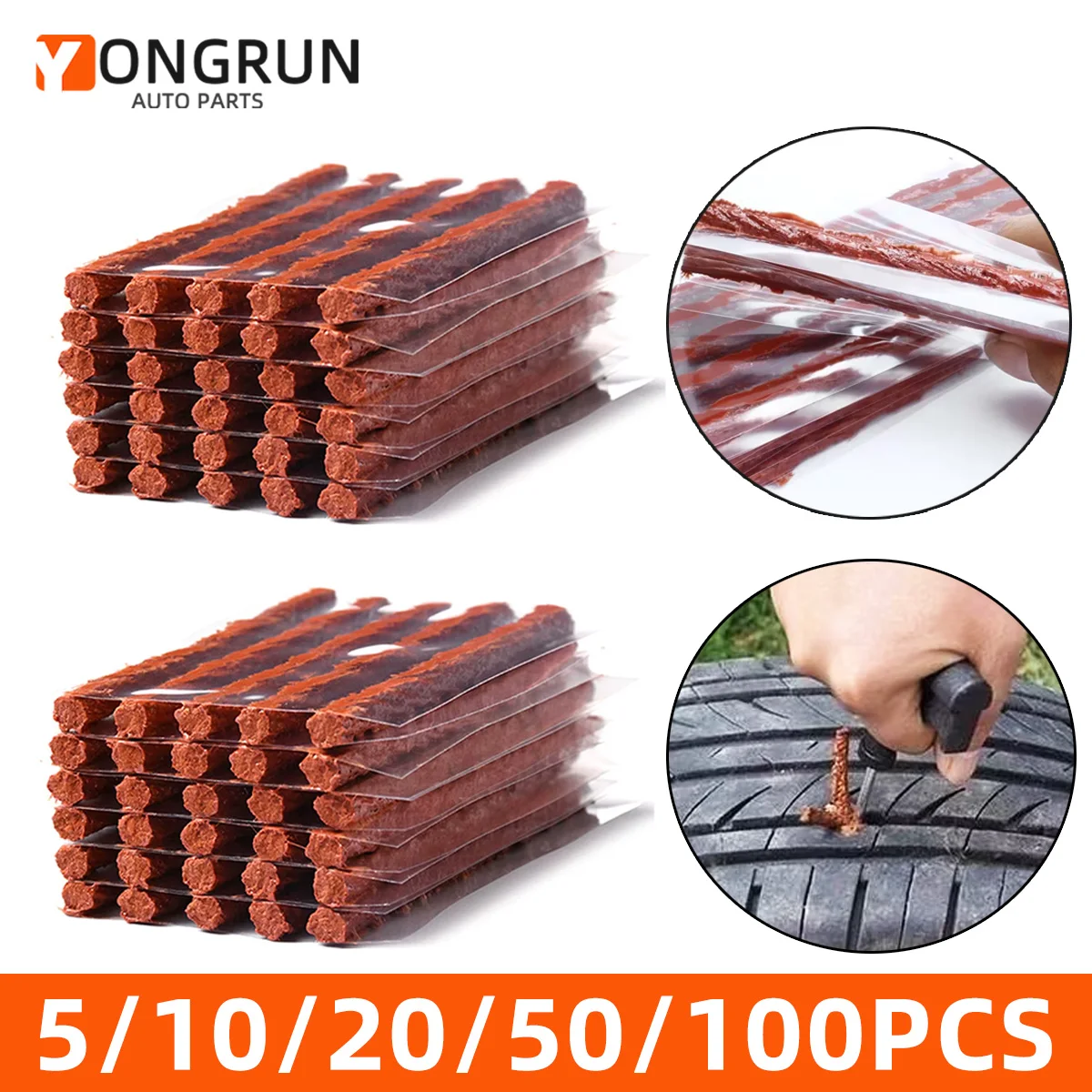 

YONGRUN 5/10/20/50/100 шт. Ремонтные уплотнительные полоски для шин, резиновые полоски для ремонта проколов шин, аксессуары для ремонта шин автомобилей, мотоциклов, велосипедов