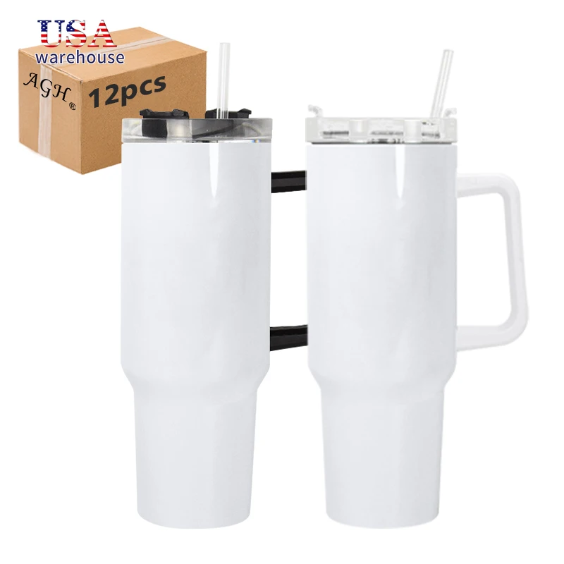

6pcs White+6pcs Black,40oz Stainless Steel Vacuum Insulated Sublimation Tumbler 40oz Sublimation Coffee Mug with Handle Hu