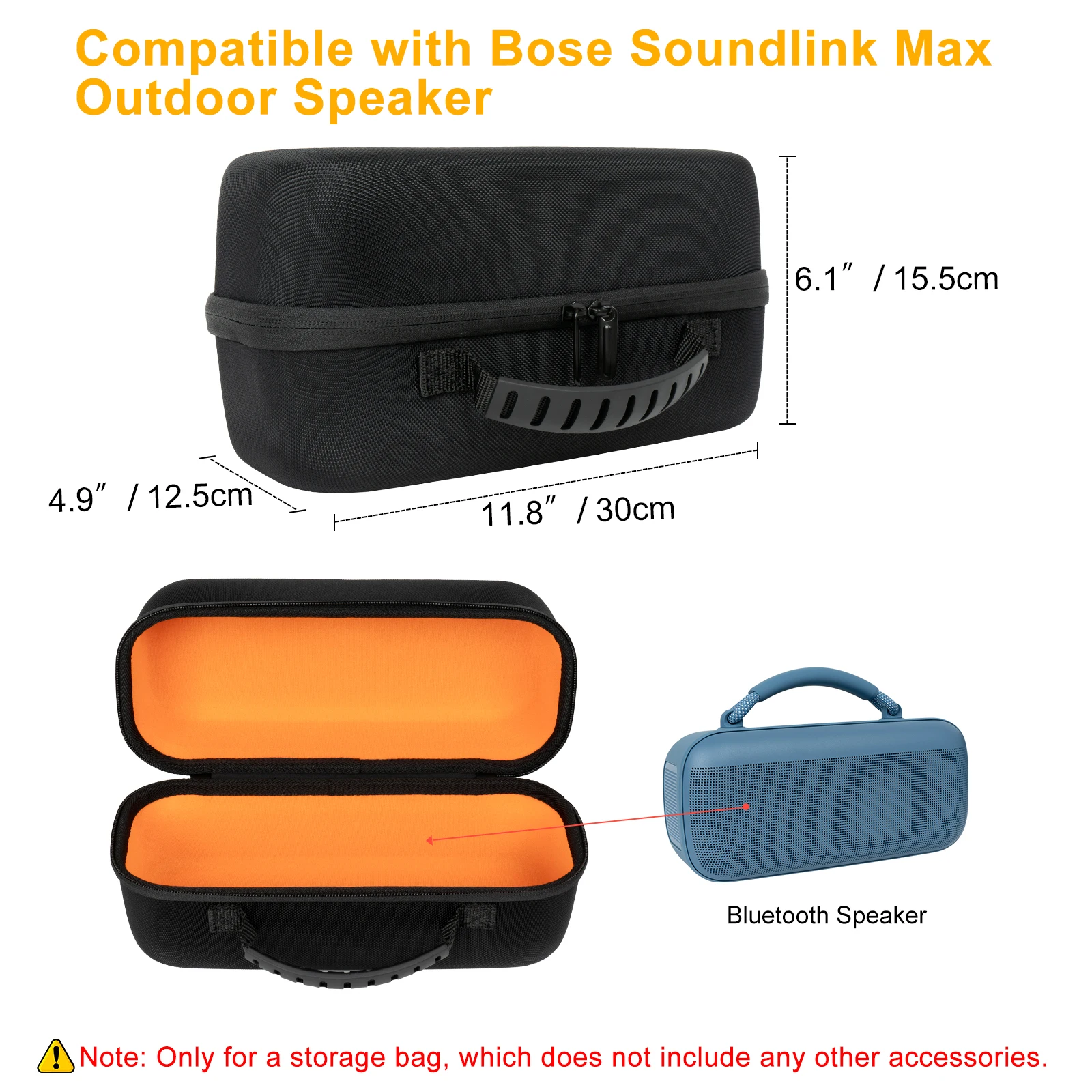 Estuche de viaje de EVA duro, bolsa de almacenamiento para Bose Soundlink Max, caja de transporte para altavoz inalámbrico, accesorios