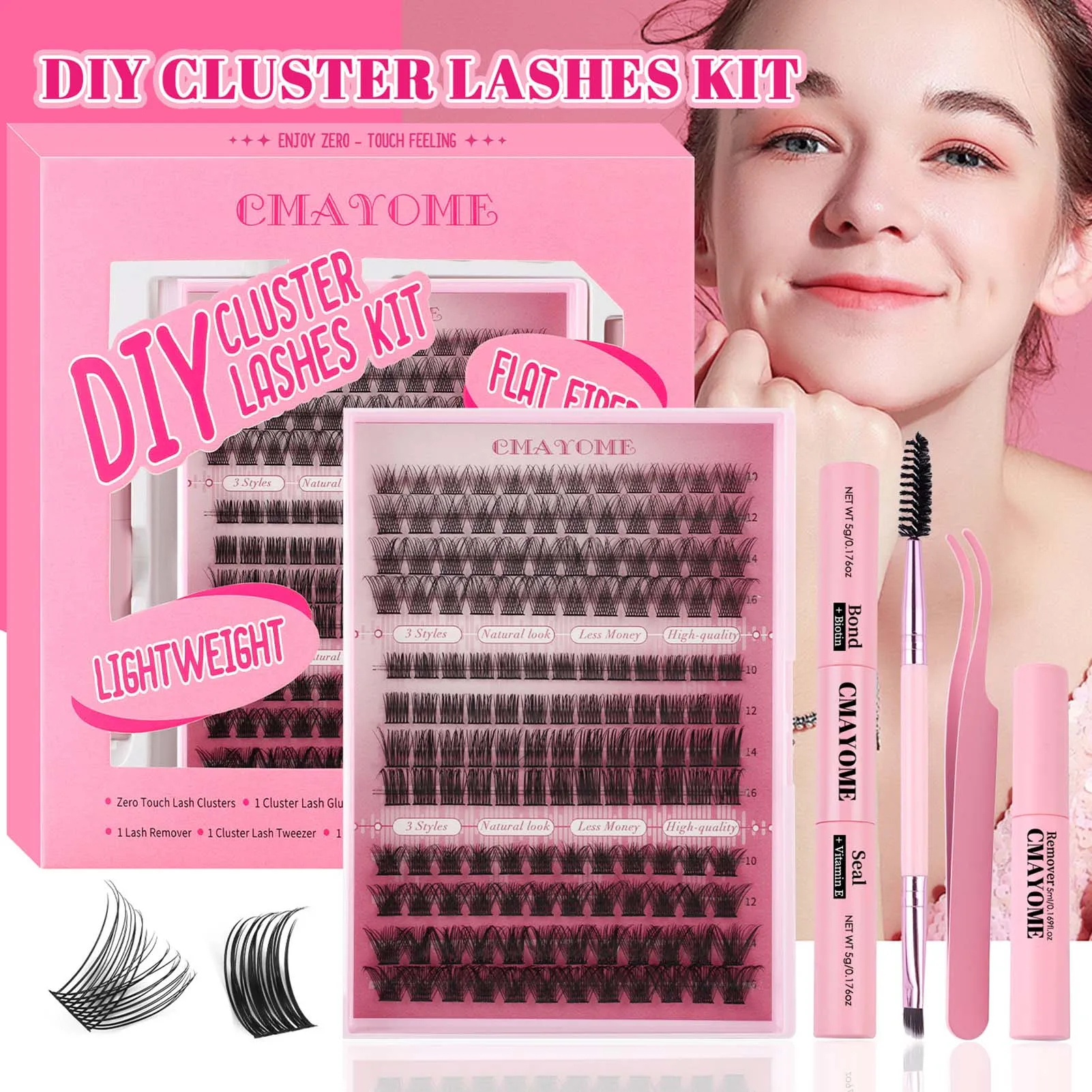 148pcs Fluffy cluster lashes set Bond and seal strong glue kit russian volume Thick curly Eyelash Extension natural make up