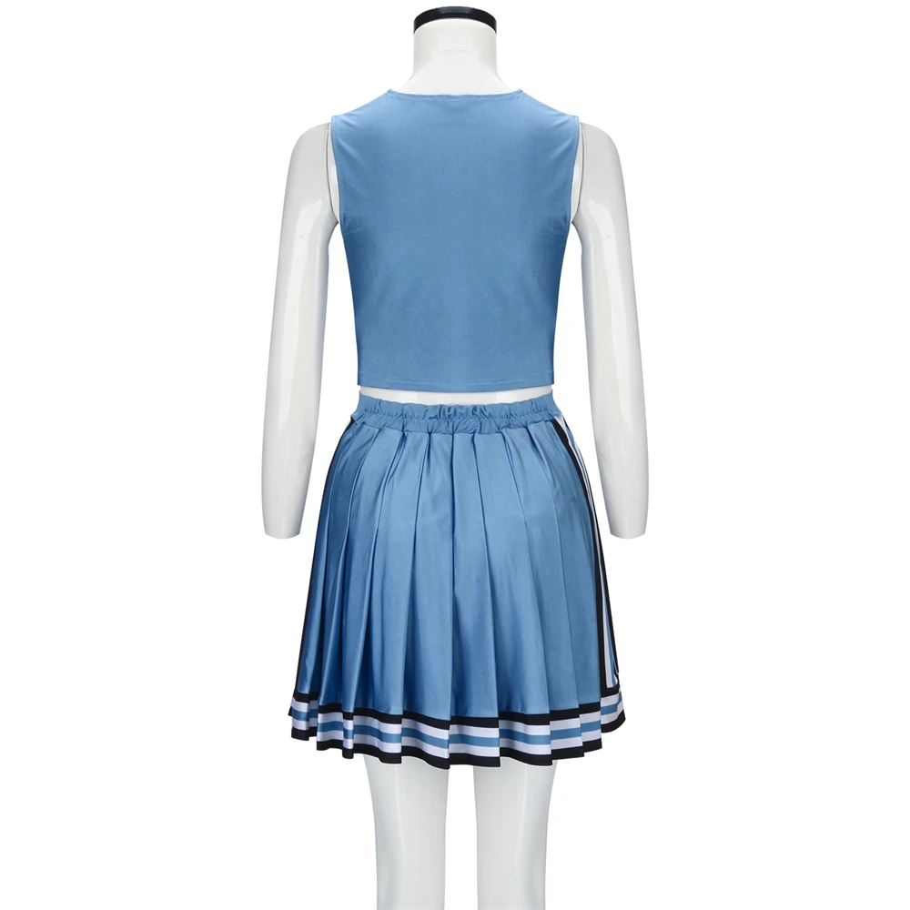 Olivia Cheerleader Uniform Princess Top Skirt Blue White Cheerleading Outfits Halloween Party Costume for High School Girls