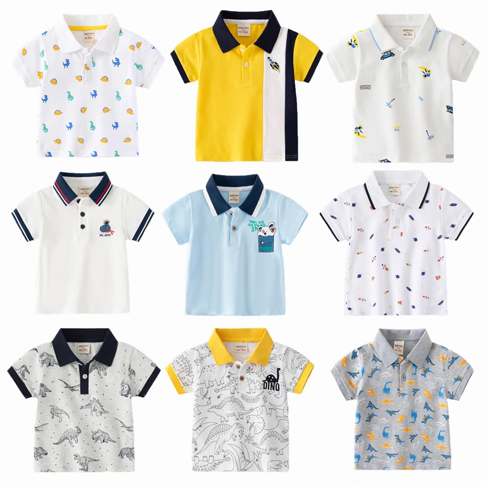 Ropa de bebé, Polos de manga corta de verano para niños, camisetas de algodón para niños pequeños, camisetas de dibujos animados con solapa para niños, camisetas deportivas para niños