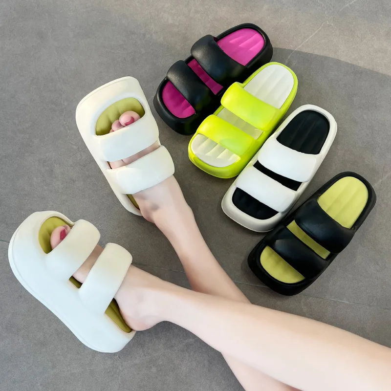 Woman fashion thick slides girls chunky slippers Ins hot high platform 7 cm height slippers women's summer two band sandal clogs