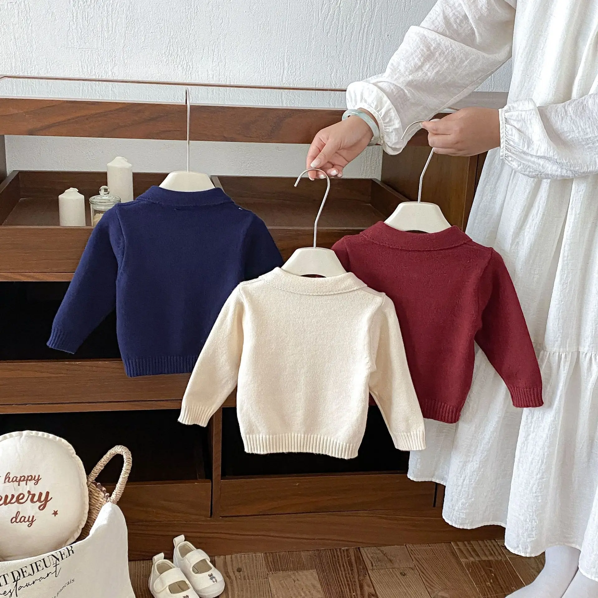 2026 Autumn New Baby Long Sleeve Sweater Coat Girls Solid Knitted Cardigan Infant Boys Casual Lapel Jacket Toddler Clothes