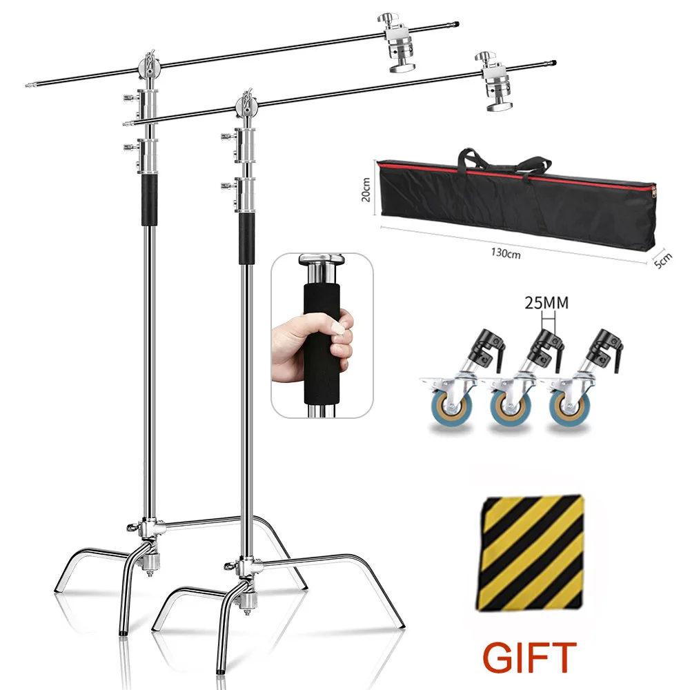 SH 2PCS C-Stand Photography Stand Crane Magical Leg Stainless Steel Chicken Feet Boom Arm Grip Head 260/330CM 2024 Chris Gift