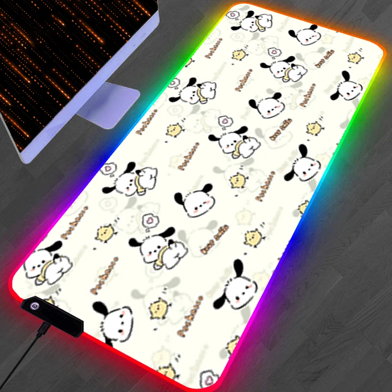 

RGB LED Mouse Pad Computer Gamer PC Accessories HD Mousepad Rubber Extended Pad Non Slip Desk Mat Laptop P-pochacco Keyboard Pad