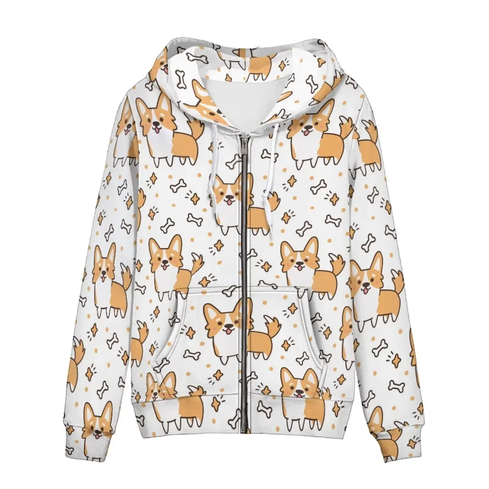 

HX Funny Corgi Hoodies Cute Animal Dogs Zip Up Hoodie Pockets Coat Spring Autumn Sweatshirts Harajuku Men For Women Clothing