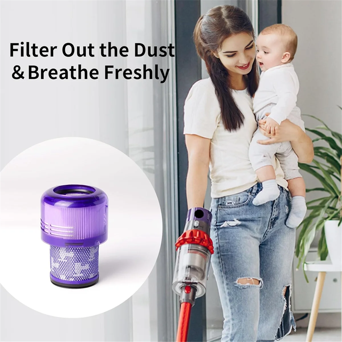 استبدال فلتر HOT V11 لـ Dyson V11 V15 Detect مكانس كهربائية، استبدال الجزء 970013 -02، 5 عبوات من المرشحات وفرشاة تنظيف واحدة