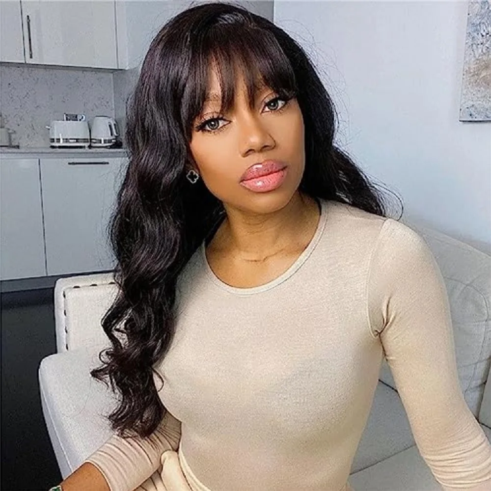 

6x4 Glueless Lace Wig Human Hair Ready To Wear And Go With Bang Prepluck Pre Cut No Glue Brazilian Fringe Body Wave Closure Wigs