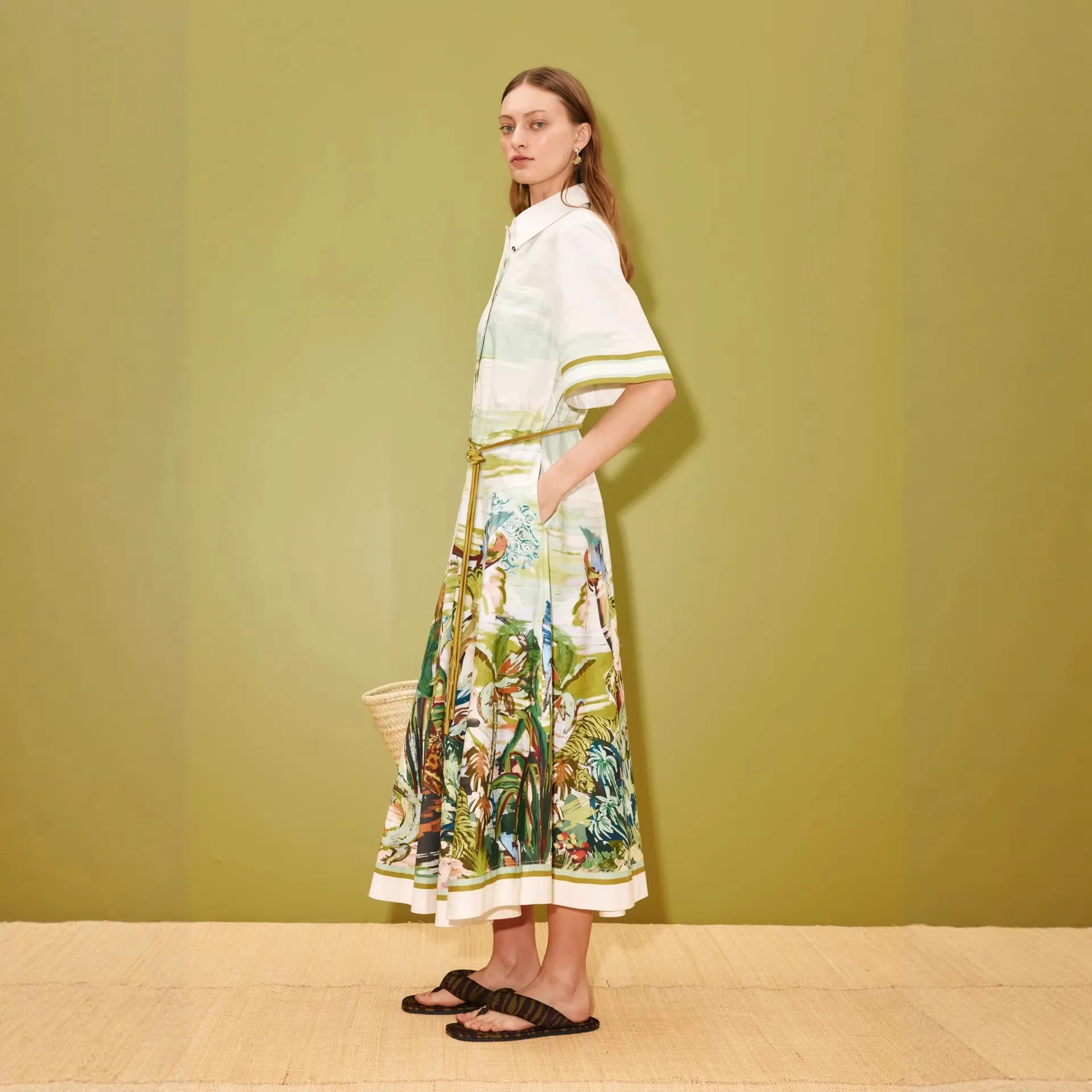 New Casual Fashion Linen Shirt Collar Cardigan Long Dress - Image 2