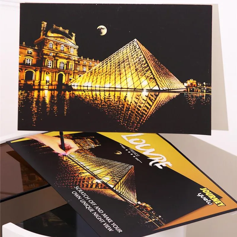 23 Colors Decorative Scratch Painting World Sightseeing Pictures Scraping Image Drawing Paper Home Decoration Birthday Gifts