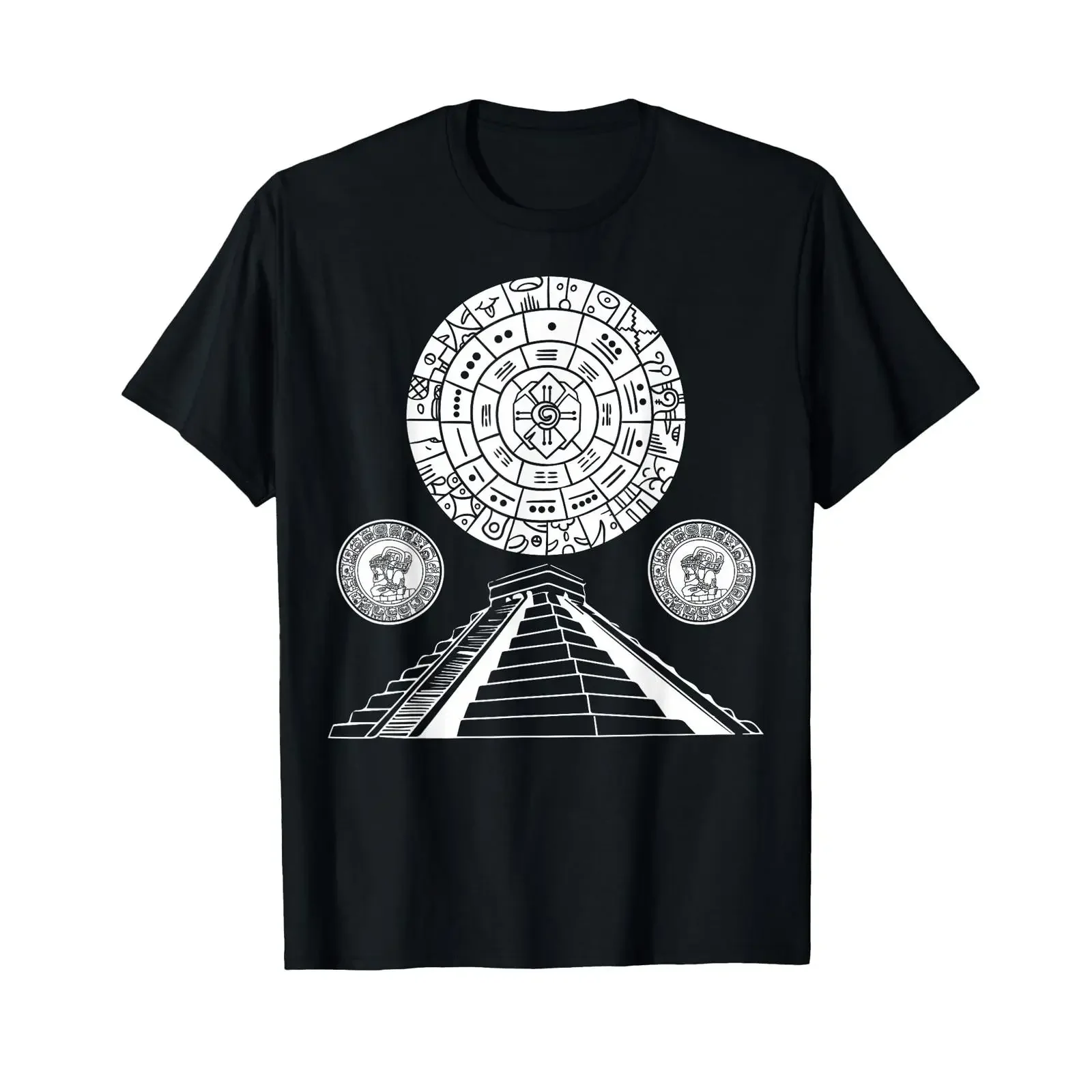 Ancient Sacred Mayan Aztec Calendar Pyramid Geometry T Shirt vintage Washed Unisex streetwear graphic homme Comfortable