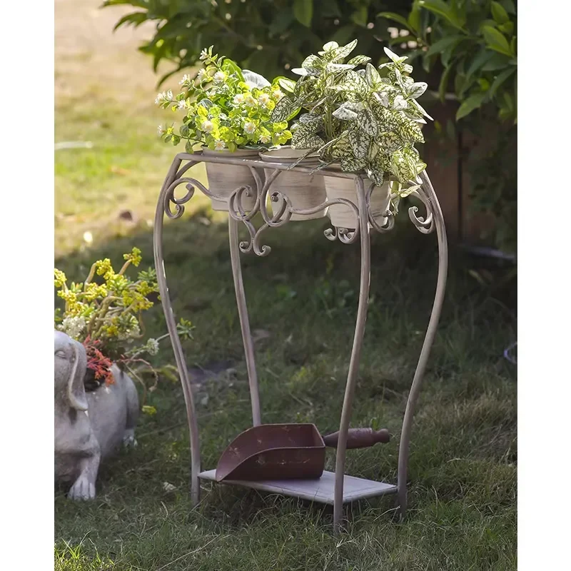 for Vintage European Retro White Iron Flower Stand Indoor Outdoor Plant Shelf Home Garden Balcony Courtyard Decor