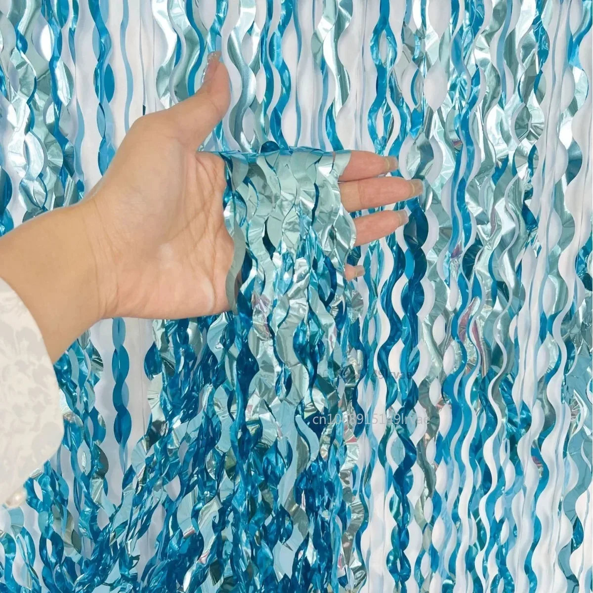 장식 풍선 레인 커튼 블루 워터 리플, 결혼 기념일 생일 파티 장식, 파티 패션 액세서리, 2M X 1M