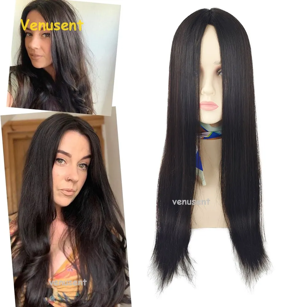 

24Inch Silk Skin Base Toupee For Women 15x16cm European Virgin Human Hair Extension Clips In Hair Topper With 2 CM PU Around