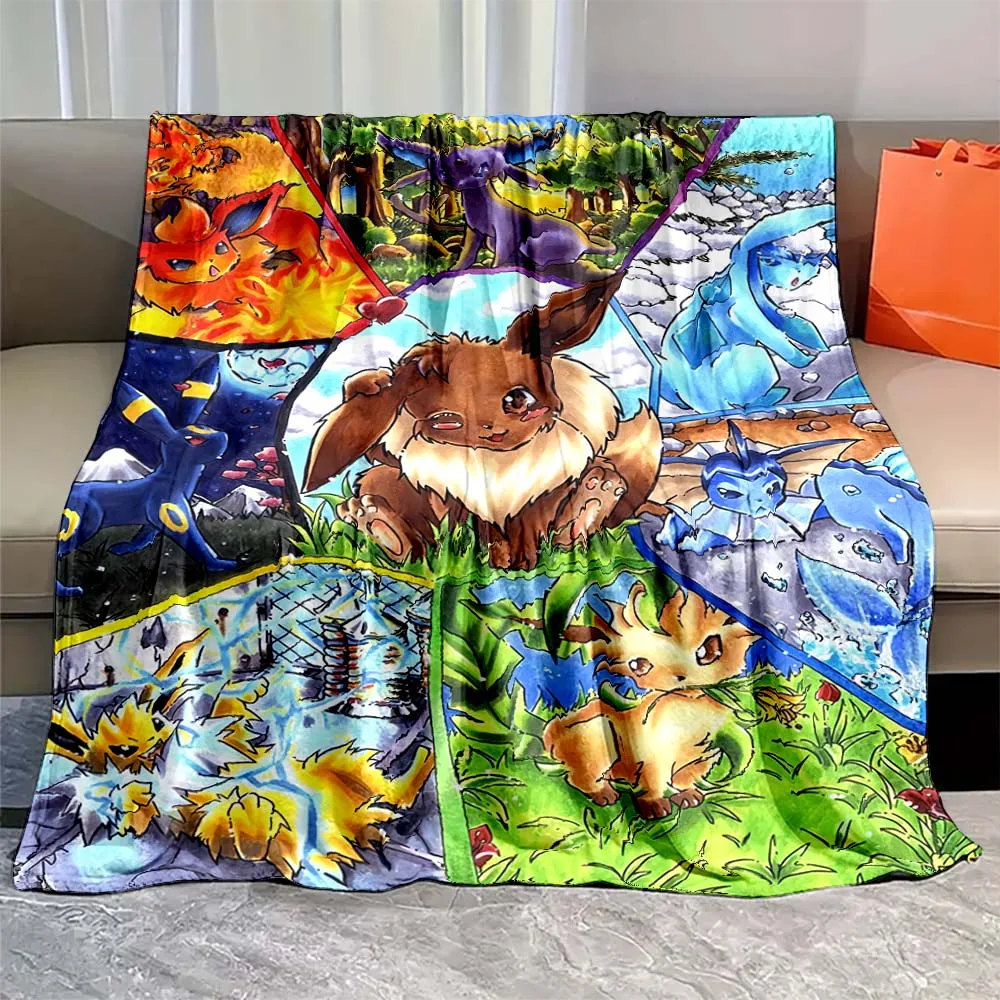 6 Sizes Pokemon Flannel Blanket Anime Pikachu Eevee Psyduck Home Sofa Lunch Break Blankets Children Student Blankets Nap Cover