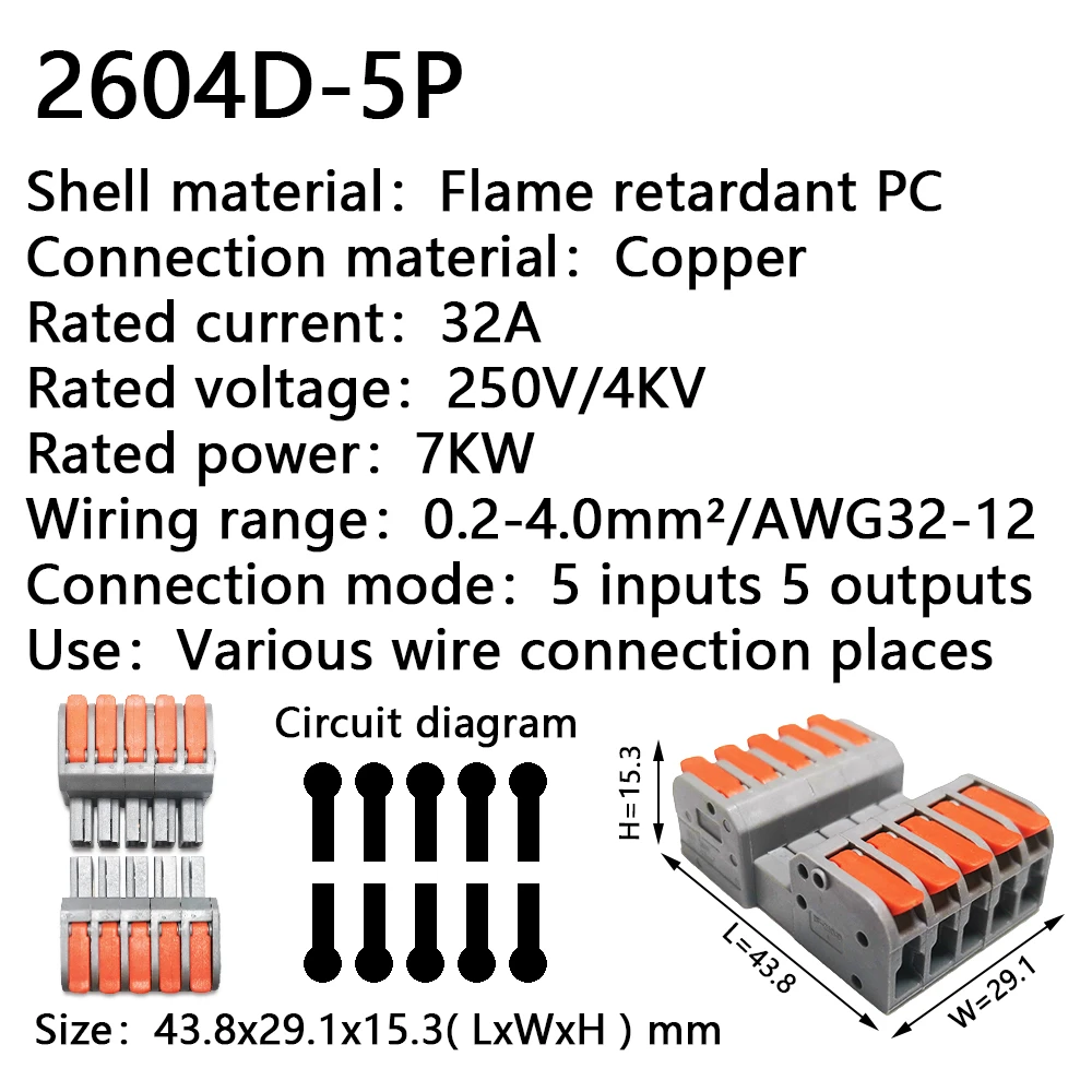 Conectores de Cable 2604D 2608, conectores de Cable de acoplamiento, cableado Universal rápido, conductores compactos, bloque de terminales Push-in, SPL-223 LED