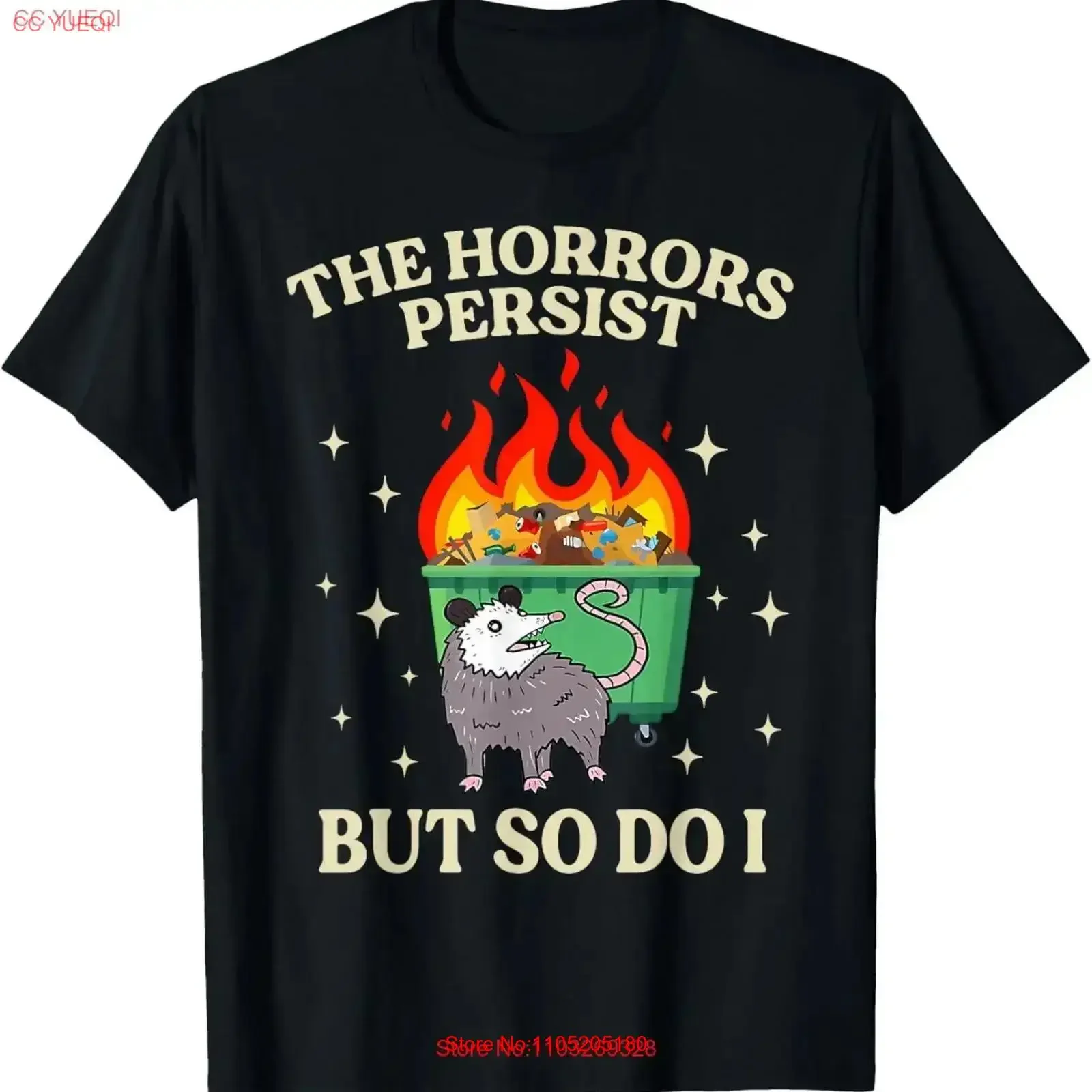 The Horrors Persist But So Do I Funny Angry Opossum Possum T Shirt vintage Washed homme Comfortable graphic vintage Washed