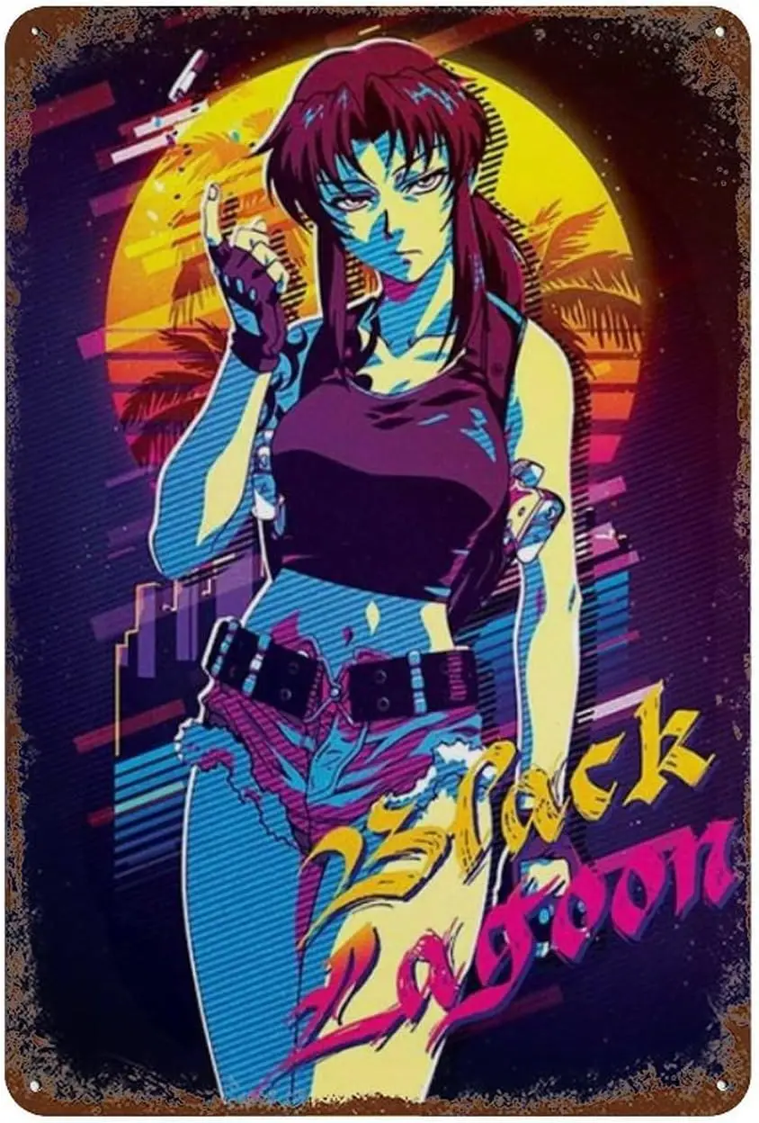 GeRRiT Black Lagoon Retro Anime Tin Sign Vintage Metal Pub Club Cafe Bar Home Wall Art Decoration Poster Retro, style-7