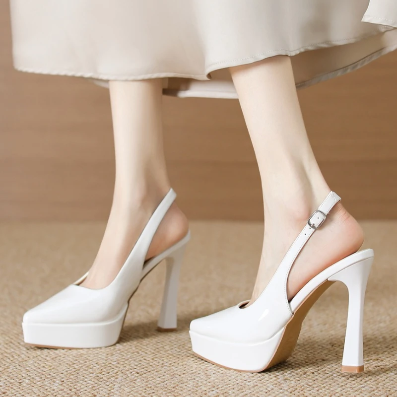 Baotou Slingbacks Sandals Women's Summer 2026 New Pointed Thin Heel High Heels for Ladies Waterproof Table Not Tired Foot Shoes