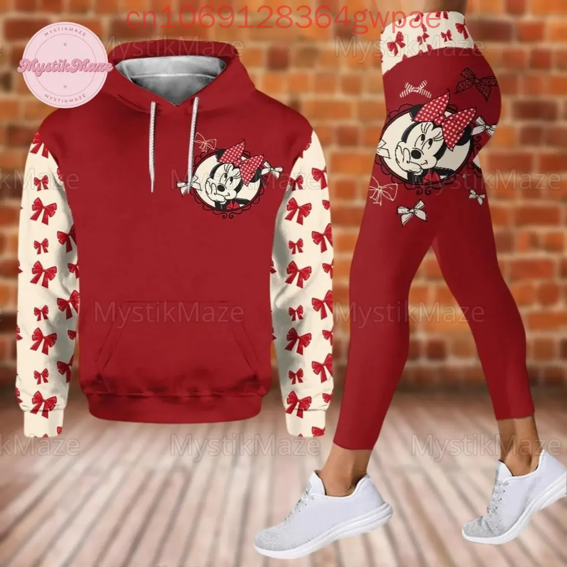 Disney-Ensemble de leggings Minnie Cruise 3D pour femme, sweat à capuche, pantalon de yoga Disneyland, pantalon de survêtement,