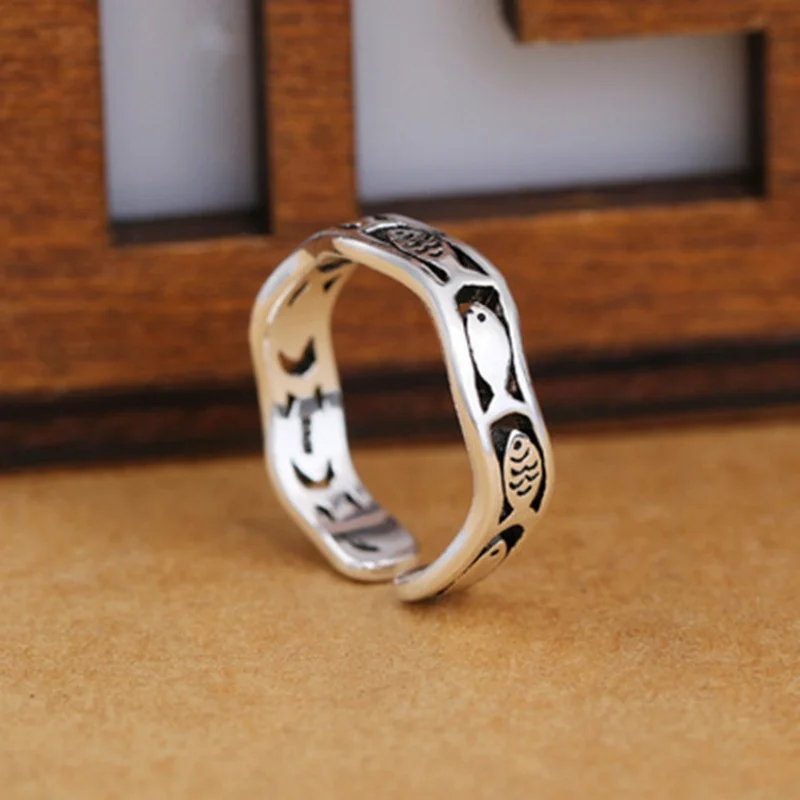 

Buyee 925 Sterling Silver Female Ethnic Ring Elegant Fish Open Ring Finger for Women Fashion Party Fine Jewelry Circle Gift