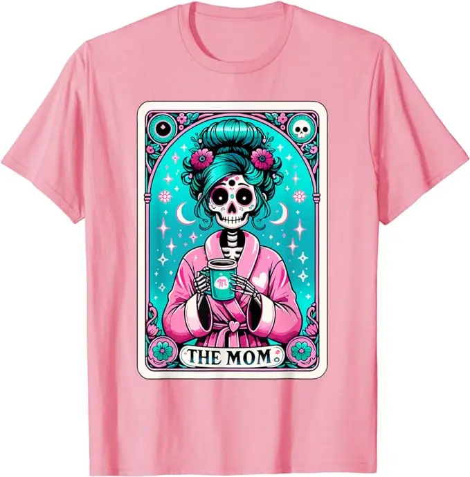 The Mom Tarot Card Skeleton Mothers Day Witch Mom Skull Mama T-Shirt Women\'s Fashion Mommy Tee Tops Gifts Short Sleeve Blouses