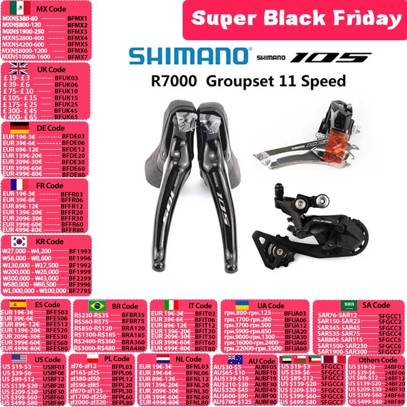 SHIMANO 105 R7000 Groupset 2x11 Speed R7000 Derailleurs Road Bicycle ST+FD+RD Dual-Control Lever Front Rear Derailleur SS GS