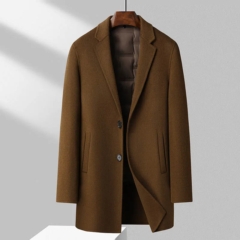 Effortless Elegance Overcoat Men Classic Wool Coat with Removable Puff Down Vest lining Design Thick Thermal Garment Old Money