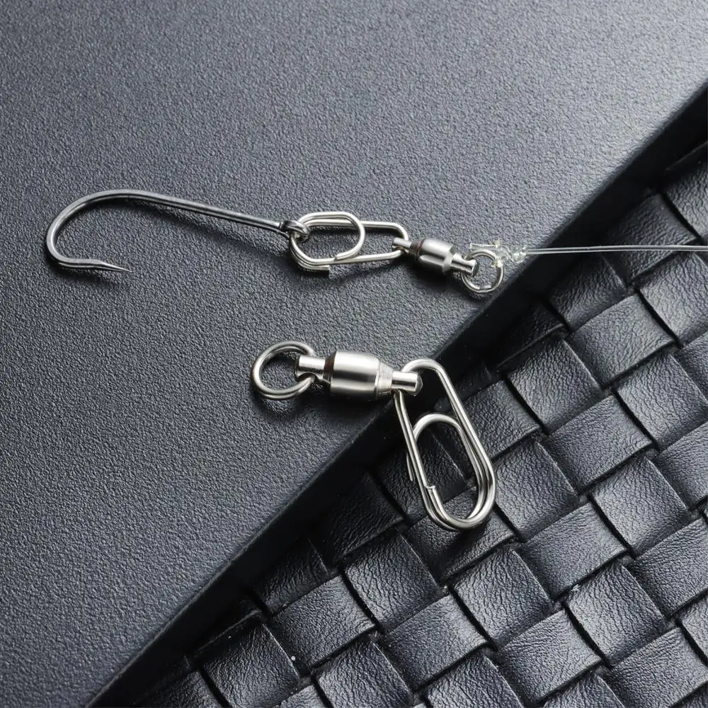 5pcs Bearing Swivel Stainless Steel Hooked Oval Split Rings Snap Rolling Lure Connecting Ring Jig Connector Fishing Accessories