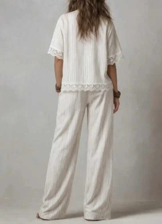 

2 Piece Set Women's Outfit Spring Summer 2026 Fashionable Casual Elegant Lace Top And Pants Ensemble E Set