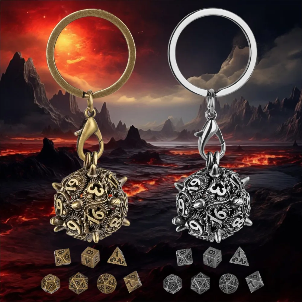 

D&D Metal Shell Mini 7-Piece Polyhedral Metal Dice Set Game Dice Accessories Necklace Pendant Chain