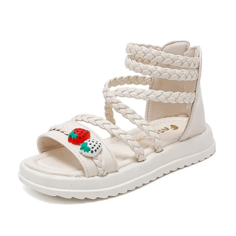 Girls Sandals Summer Cute Strawberry Children Princess Causal Gladiator Sandals Fashion Open-toe Kids Thick Bottom Roman Sandals