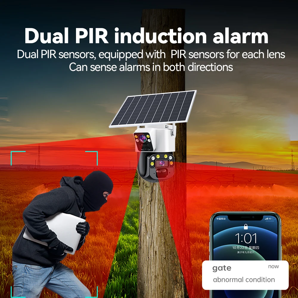 8MP AOV 4G LTE Solar Camera Dual Lens Solar Powered Security Camera Surveillance Motion Detection Night Vision 24 Hours Online